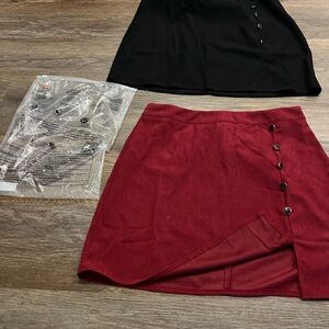 Chic Black and Red Button Midi Skirt Set